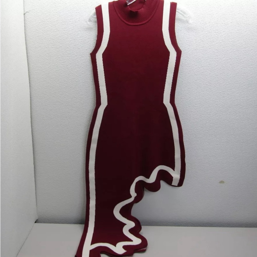 NWT PH5 Iris Maroon Brooklyn Wavy Asymmetric Dress. XS - Picture 2 of 6